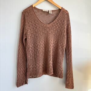 Vintage Apostrophe Crochet Long Sleeve Sweater Light Brown Cotton Blend Size XL